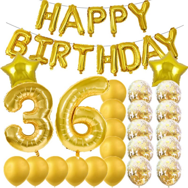 ZSNWGZ Sweet 36th Birthday Decorations Party Supplies,Gold Number 36 Balloons,36th Foil Mylar Balloons Latex Balloon Decoration,Great 36th Birthday for Girls,Women,Men,Photo Props - Image 1